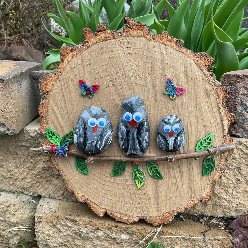 Handcrafted Owl Wall Decor with Natural Wood and Stone
